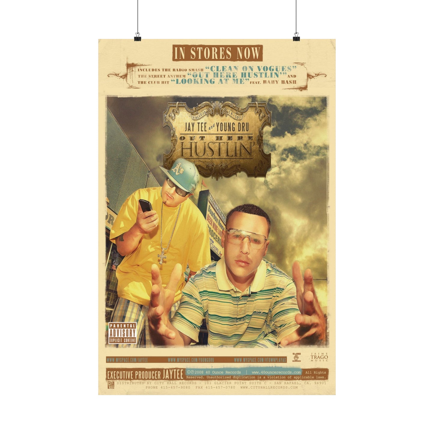 Jay Tee & Young Dru - Out Here Hustlin' Official 24 x 36 Inch Matte Vertical Posters