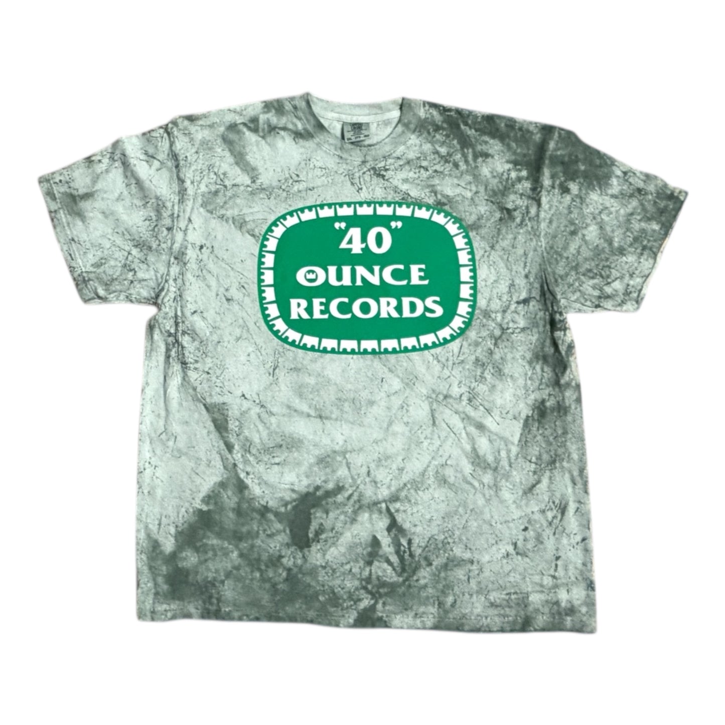 40 Ounce Records Green & White Tie Dye T-Shirt - Front & Back Print