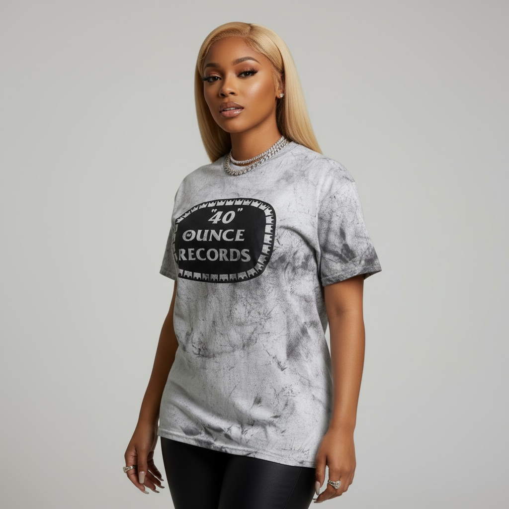 40 Ounce Records Siver & Black Tie Dye T-Shirt - Front & Back Print