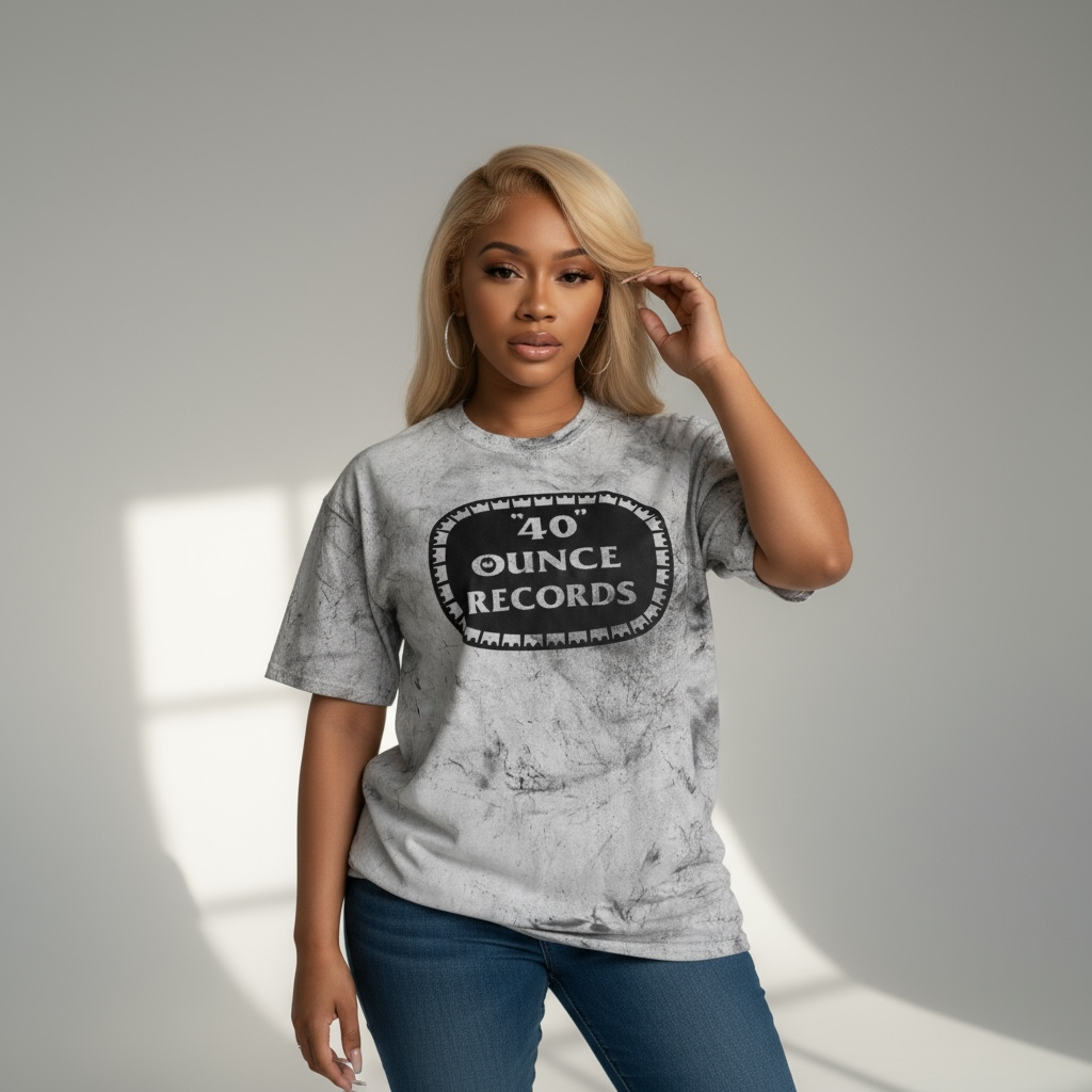 40 Ounce Records Siver & Black Tie Dye T-Shirt - Front & Back Print