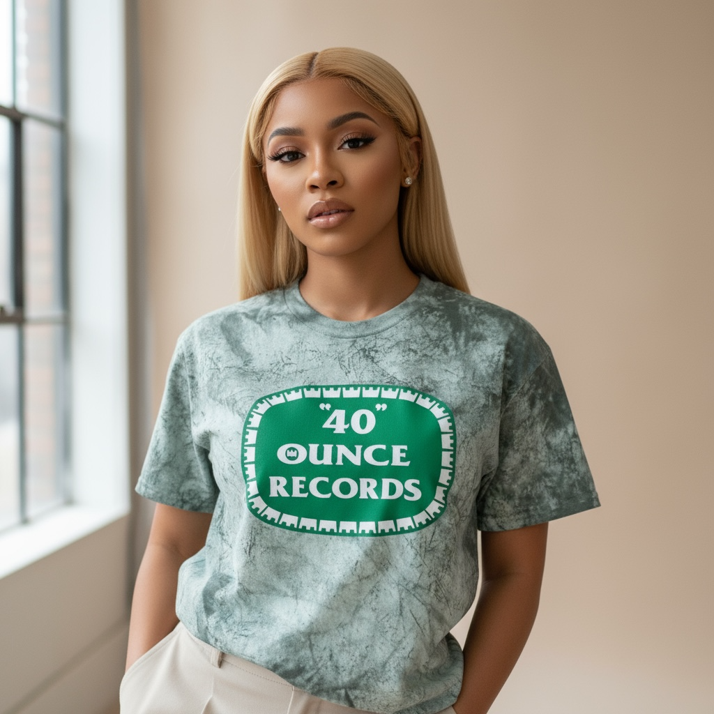 40 Ounce Records Green & White Tie Dye T-Shirt - Front & Back Print